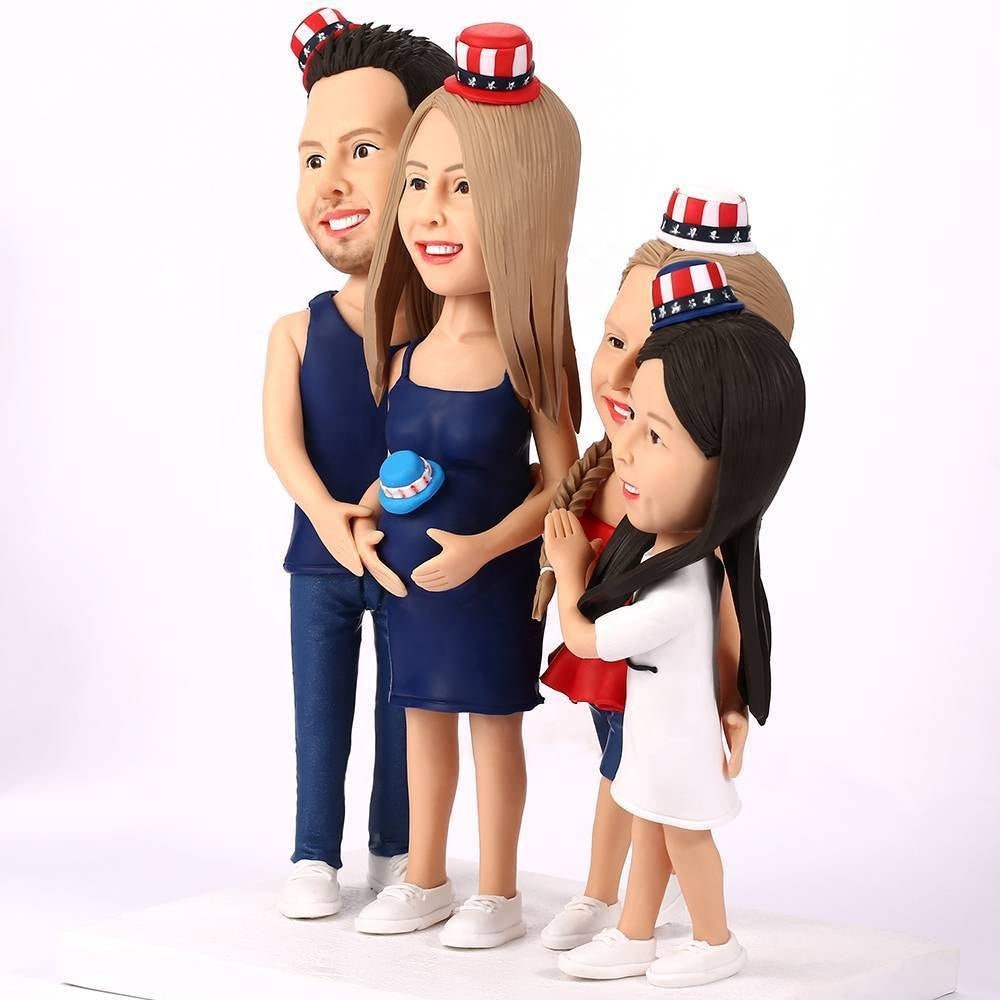 Personalized Photo Bobblehead Fully Customizable Made Figure Bobblehead Four Person Figurines Bespoke Portrait Sculpture For Family Soft