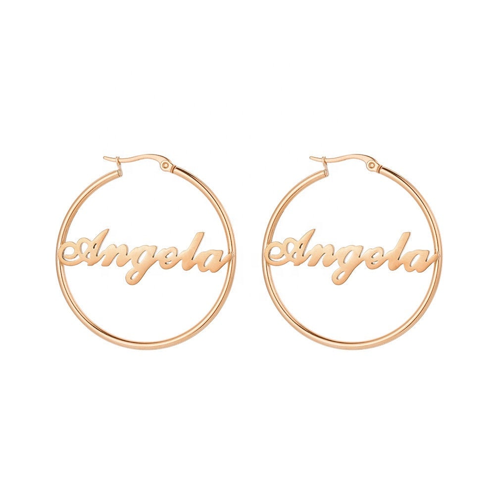 Personalized Gold Stainless Steel Name Letter Earrings Trendy Big Ear Ring English Letter Name Hoop Earring Personalized Name Earrings Gift