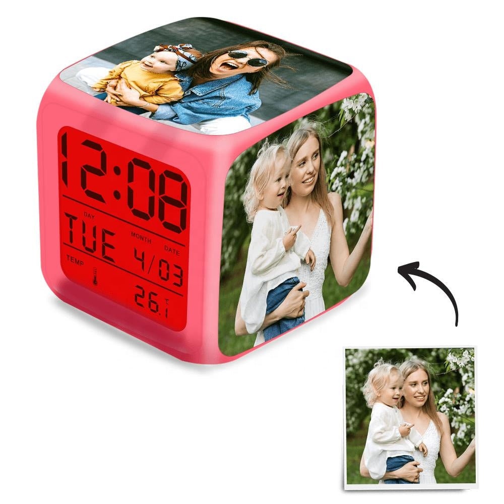 Custom Sublimation Desk Clock Modern Colorful Lights Wireless Charger Led Digital Alarm Table Clock With Calendar Light Up Digital Alarm
