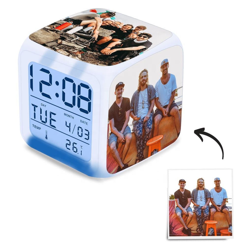 Custom Sublimation Desk Clock Modern Colorful Lights Wireless Charger Led Digital Alarm Table Clock With Calendar Light Up Digital Alarm