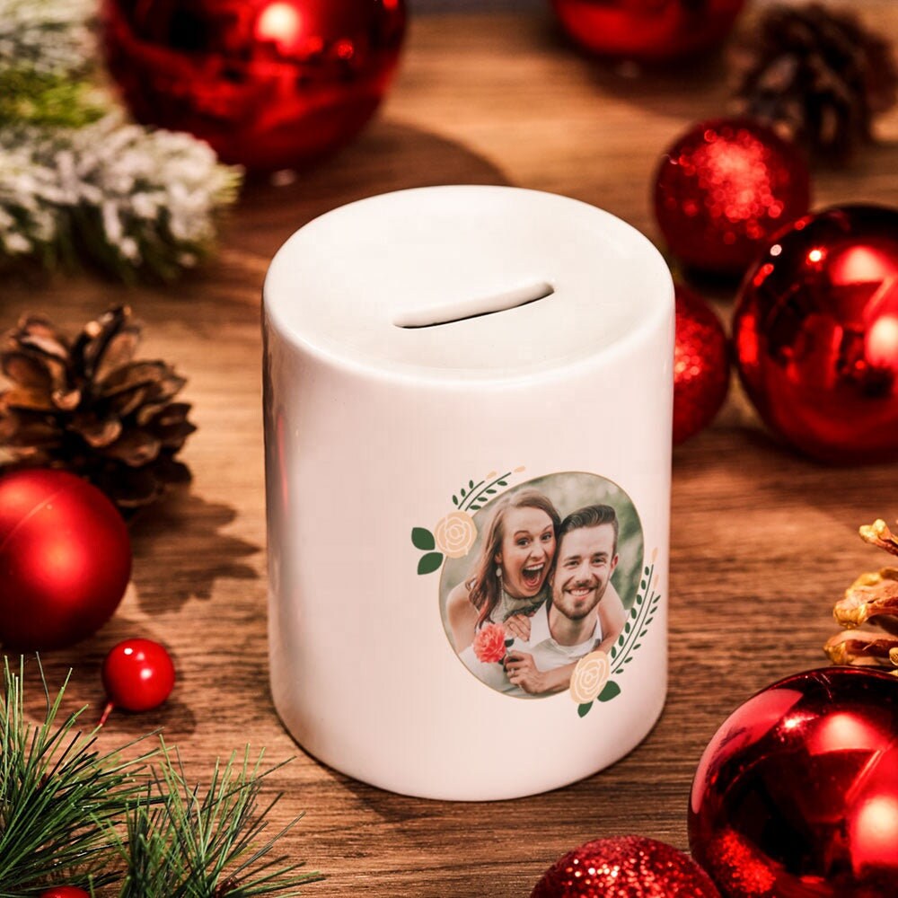 Personalized White Money Box Coin Bank Custom Logo Tin Piggy Bank Money Coin Box Kid Adults Ceramic Piggy Bank Gift for Kids