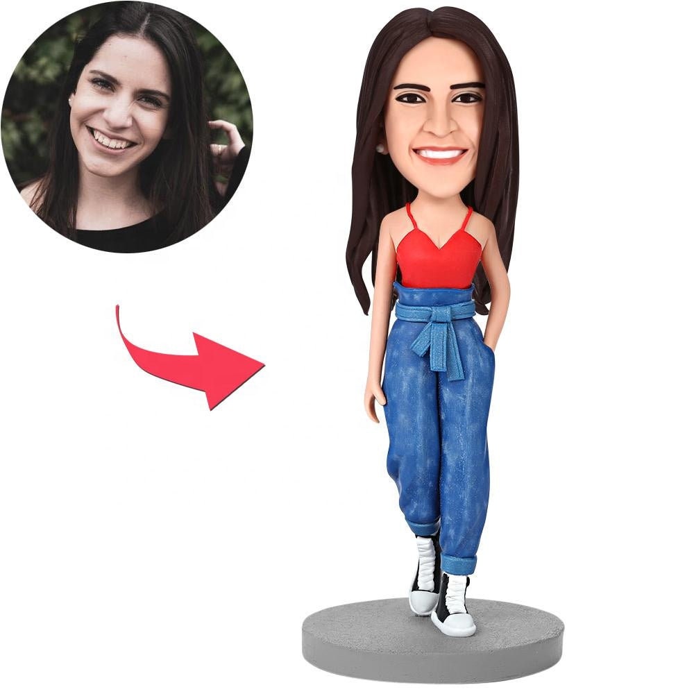 Personalized Photo Bobblehead Modern Woman Walking Custom Bobblehead Clay Dolls Gift Gifts for Her Mother Wife Girlfriend Mom Birthday Gift