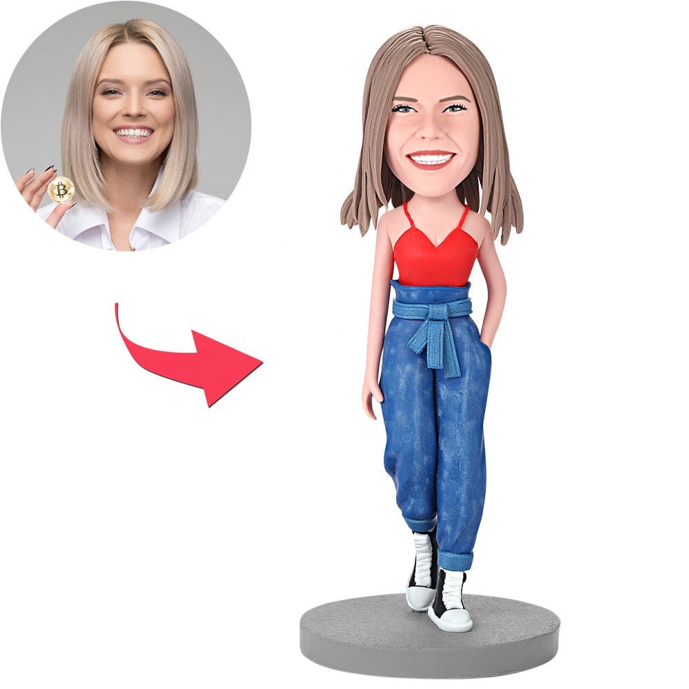 Personalized Photo Bobblehead Modern Woman Walking Custom Bobblehead Clay Dolls Gift Gifts for Her Mother Wife Girlfriend Mom Birthday Gift