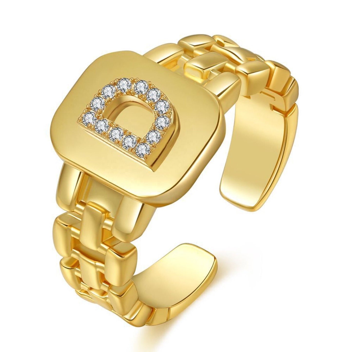 Personalized Name Letter Open Finger Ring Zircon Stone Initial Name Letter Ring Alphabetic Custom Zirconia Stone Paved Letter Ring