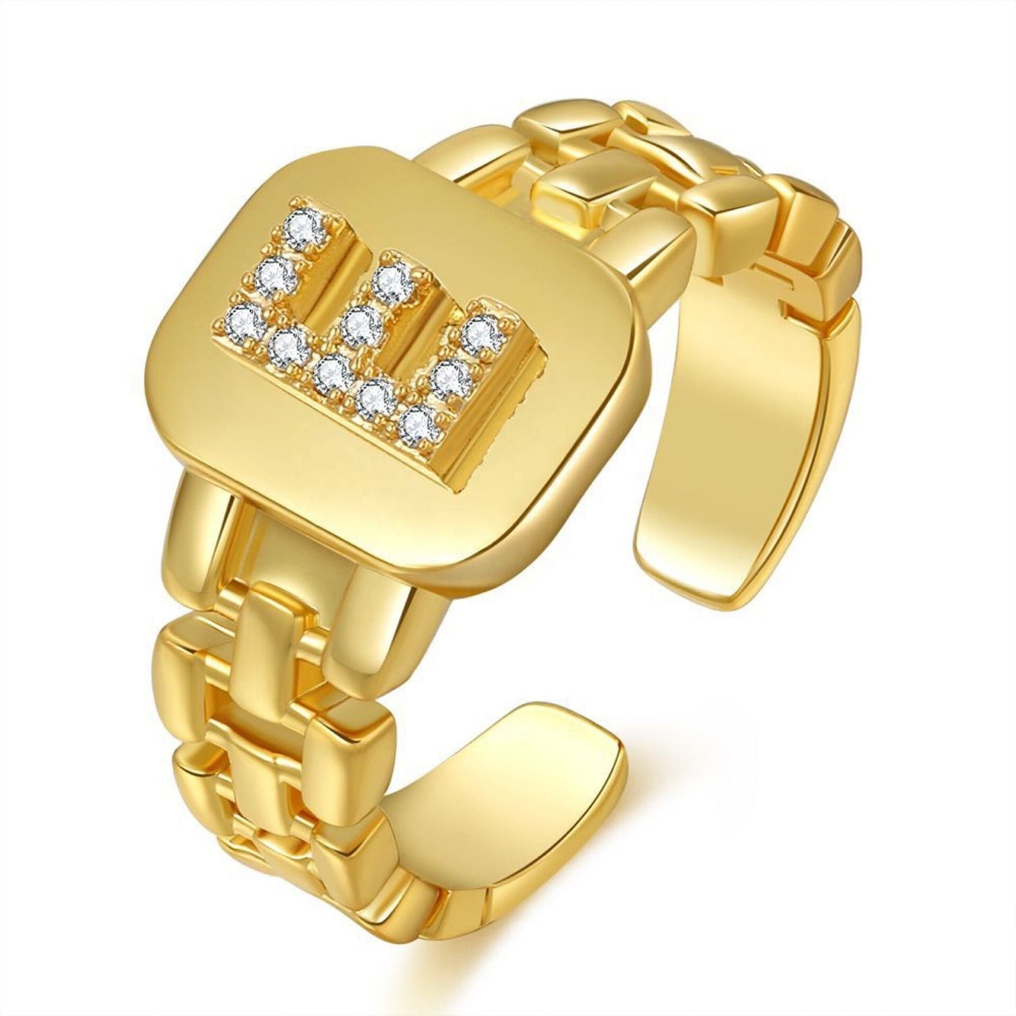 Personalized Name Letter Open Finger Ring Zircon Stone Initial Name Letter Ring Alphabetic Custom Zirconia Stone Paved Letter Ring