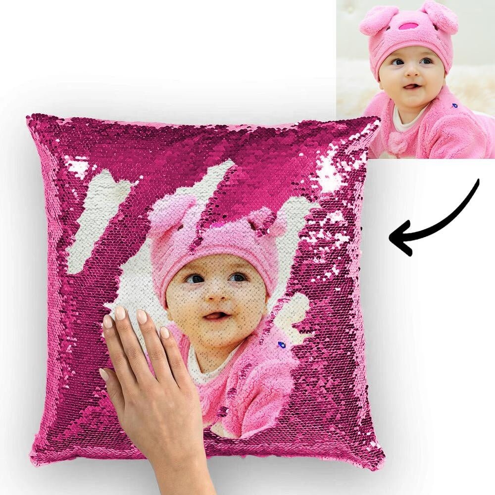Custom Personalized Photo Flip Reversible Sequin Pillow Cover Decorative Home Decor Empty DIY Throw Case With Your Personal Photo Gift for