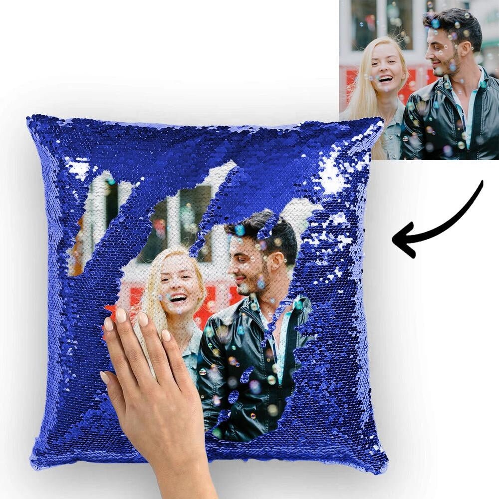 Custom Personalized Photo Flip Reversible Sequin Pillow Cover Decorative Home Decor Empty DIY Throw Case With Your Personal Photo Gift for