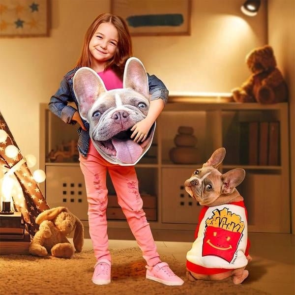 Personalized Photo Pet Cushion Stuffed Animal Pillow Custom 3D Portrait Mini Me Pillow Pug Pet Photo Head Decorative Photo Print Pillows