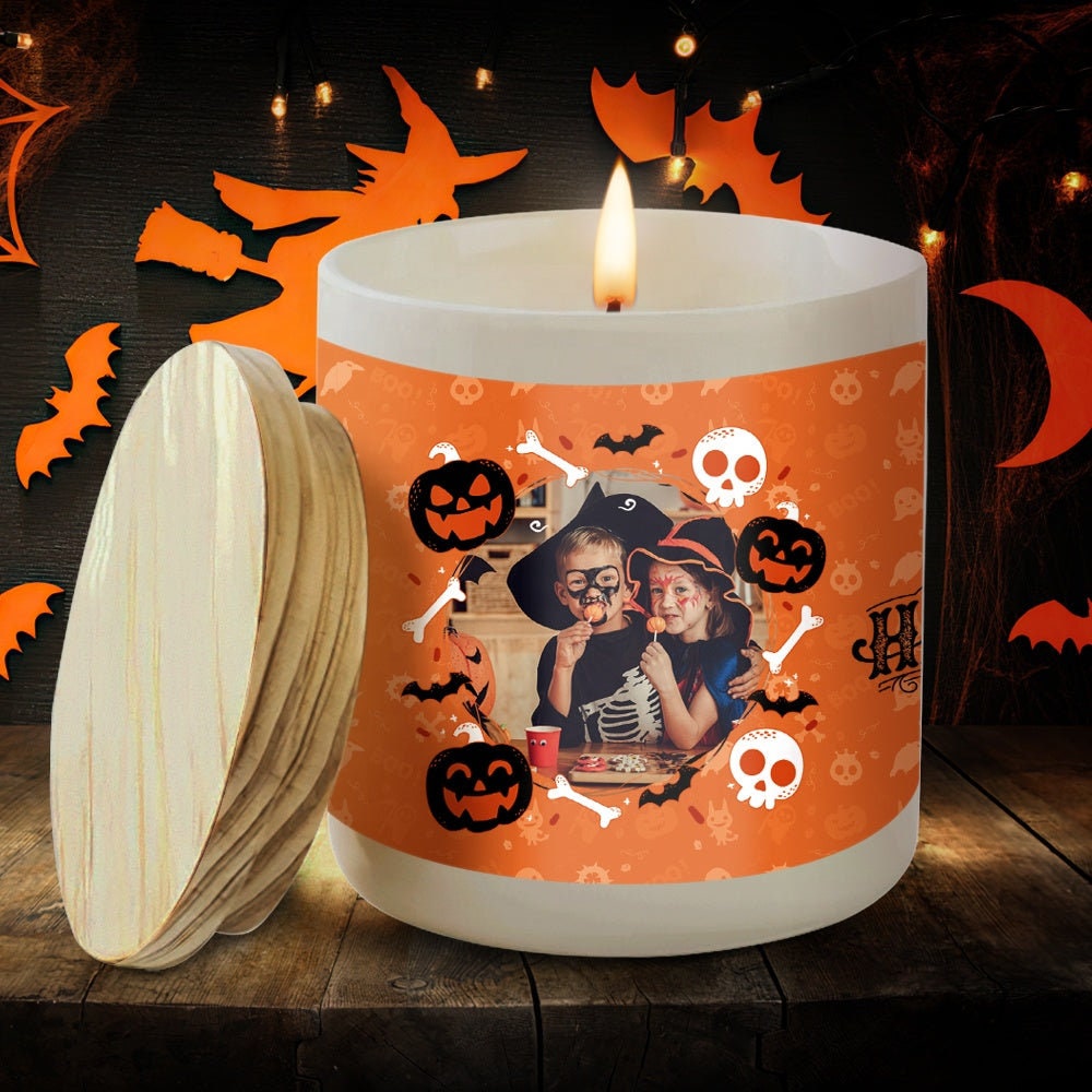 Personalized Photo Candle Label Picture Labels Candles Halloween Customized Photo Candle Custom Ceramic Candle Soy Wax Scented Upload Photo