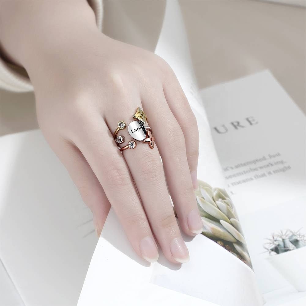 Personalized Name Engrave Ring Custom Name Ring Zircon Stone Ring Sterling Silver Customizable Opening Ring Personalized Engraving Promise