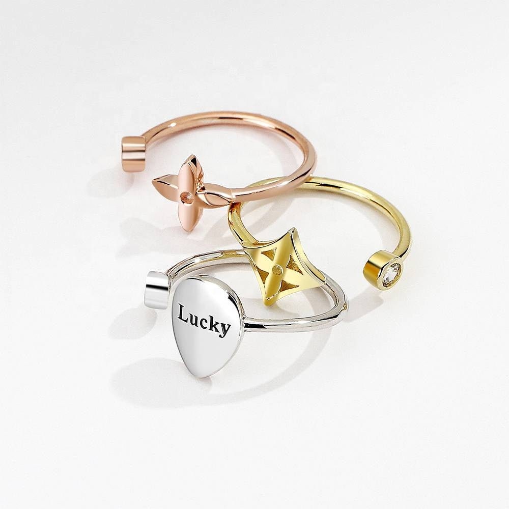Personalized Name Engrave Ring Custom Name Ring Zircon Stone Ring Sterling Silver Customizable Opening Ring Personalized Engraving Promise