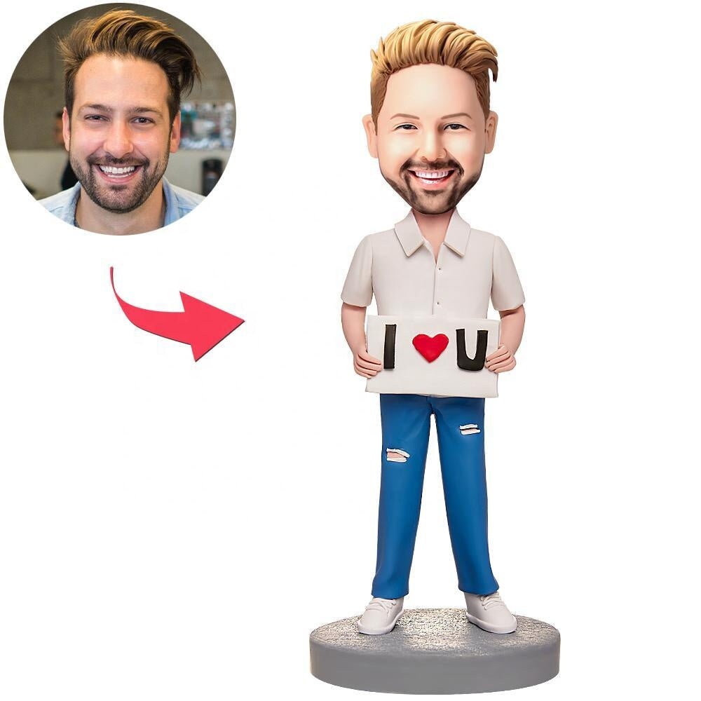Personalized Bobble Head Clay Polymer Male I Love U Custom Made Bobblehead Custom Personal Figurine Polymer Clay Doll Bobblehead