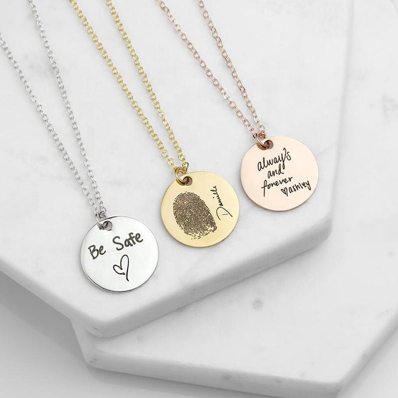 Personalized Fingerprint Necklace 925 Sterling Silver Jeweler Necklace Custom Name Gold Plated Silver Coin Hear Shape Necklace With