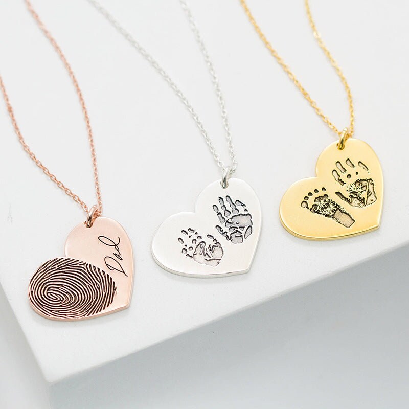 Personalized Fingerprint Necklace 925 Sterling Silver Jeweler Necklace Custom Name Gold Plated Silver Coin Hear Shape Necklace With