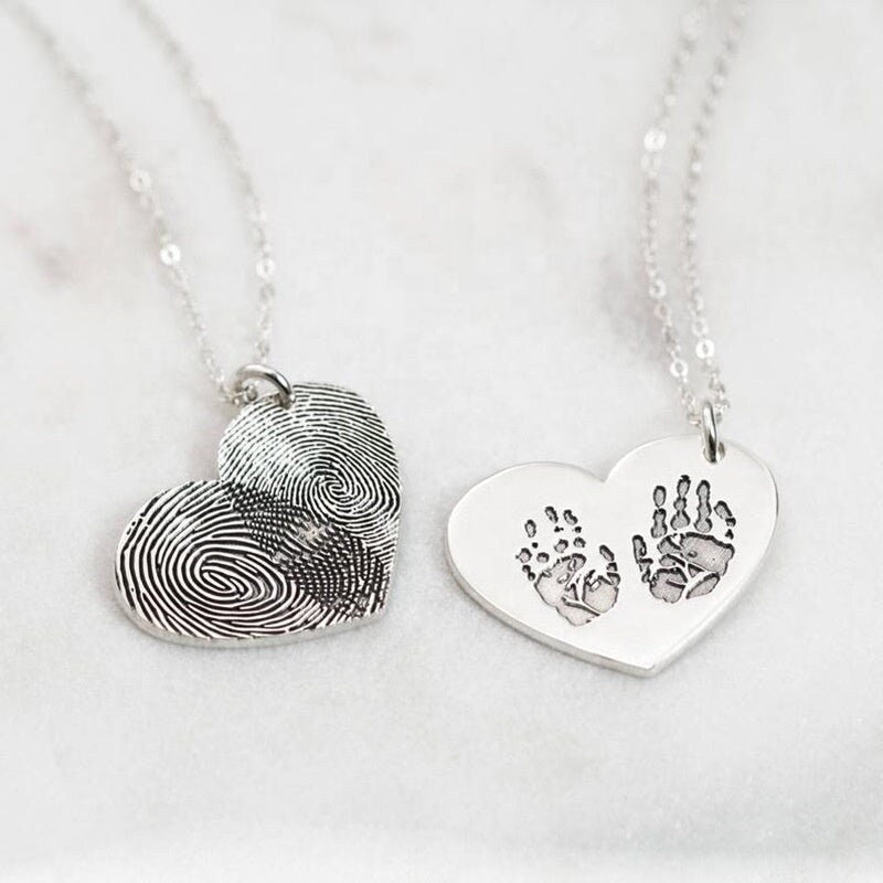 Personalized Fingerprint Necklace 925 Sterling Silver Jeweler Necklace Custom Name Gold Plated Silver Coin Hear Shape Necklace With