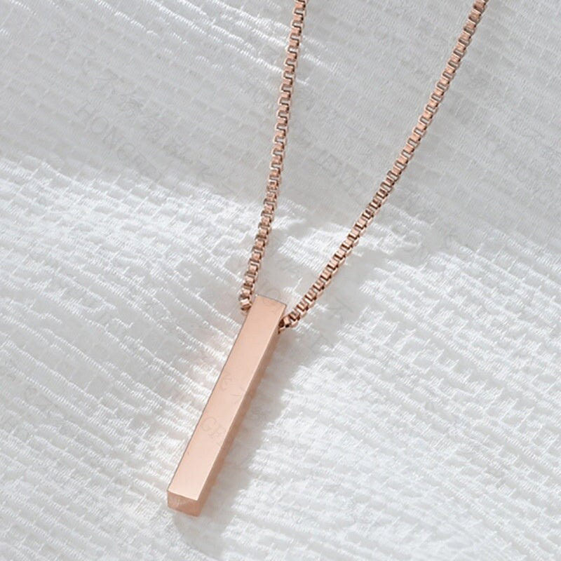 Personalized Custom 3D Lettering Pendant Popular Jewelry Stainless Steel Simple Smooth Name Vertical Bar Pendants Necklace