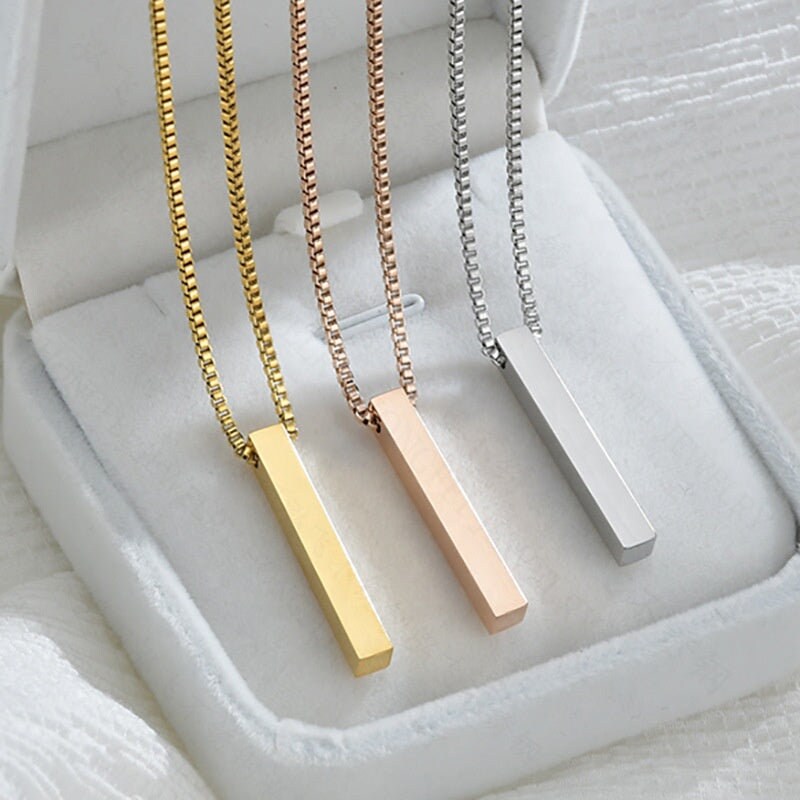 Personalized Custom 3D Lettering Pendant Popular Jewelry Stainless Steel Simple Smooth Name Vertical Bar Pendants Necklace
