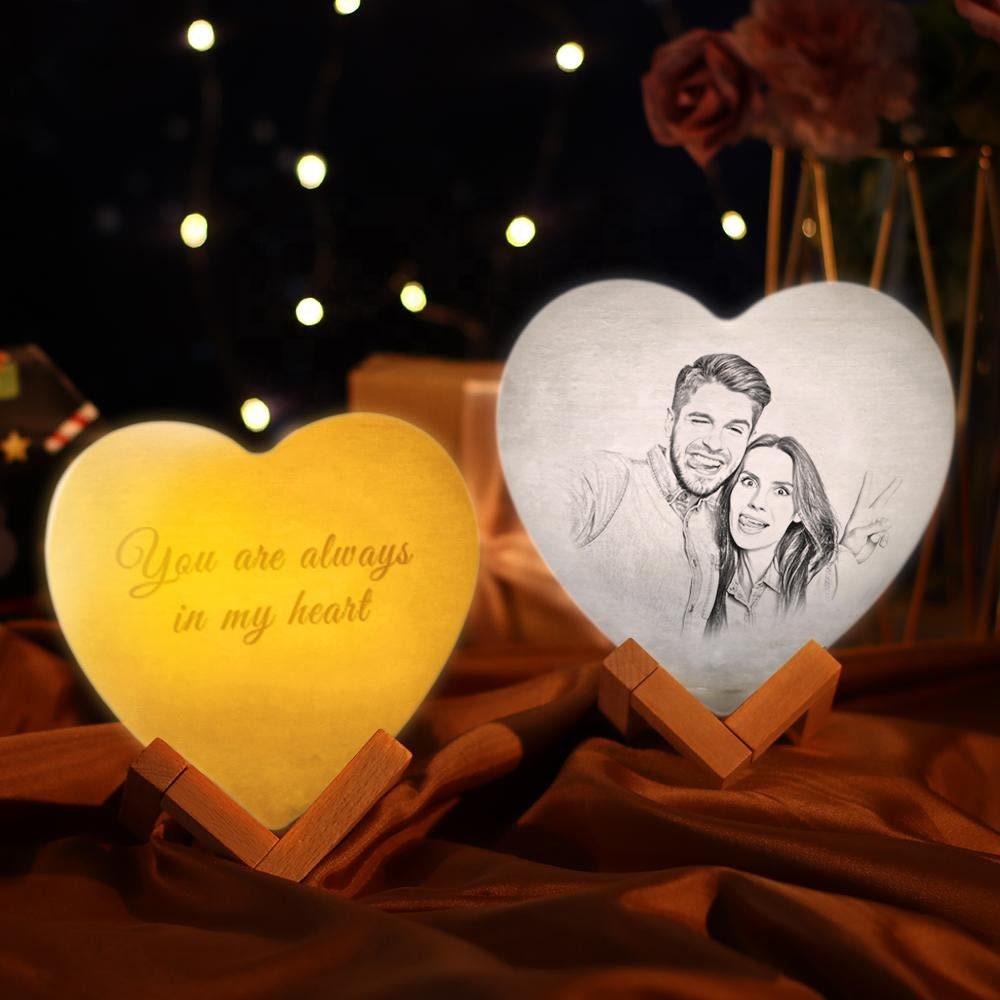 Mother's Day Souvenir Customized Heart Shape Remote Control Rgb 16 Color 15cm Photo Moon Lamp Personalized 3D Printed Moon Lamp Gift For Her