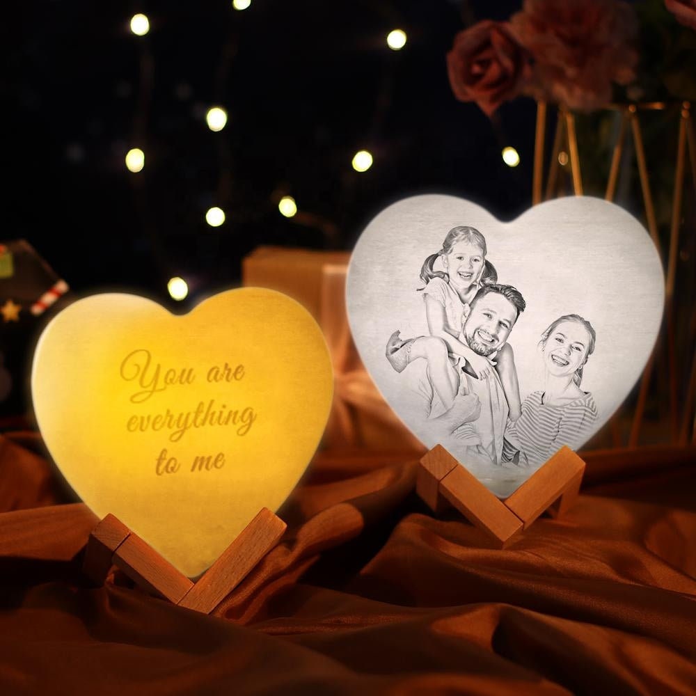 Mother's Day Souvenir Customized Heart Shape Remote Control Rgb 16 Color 15cm Photo Moon Lamp Personalized 3D Printed Moon Lamp Gift For Her