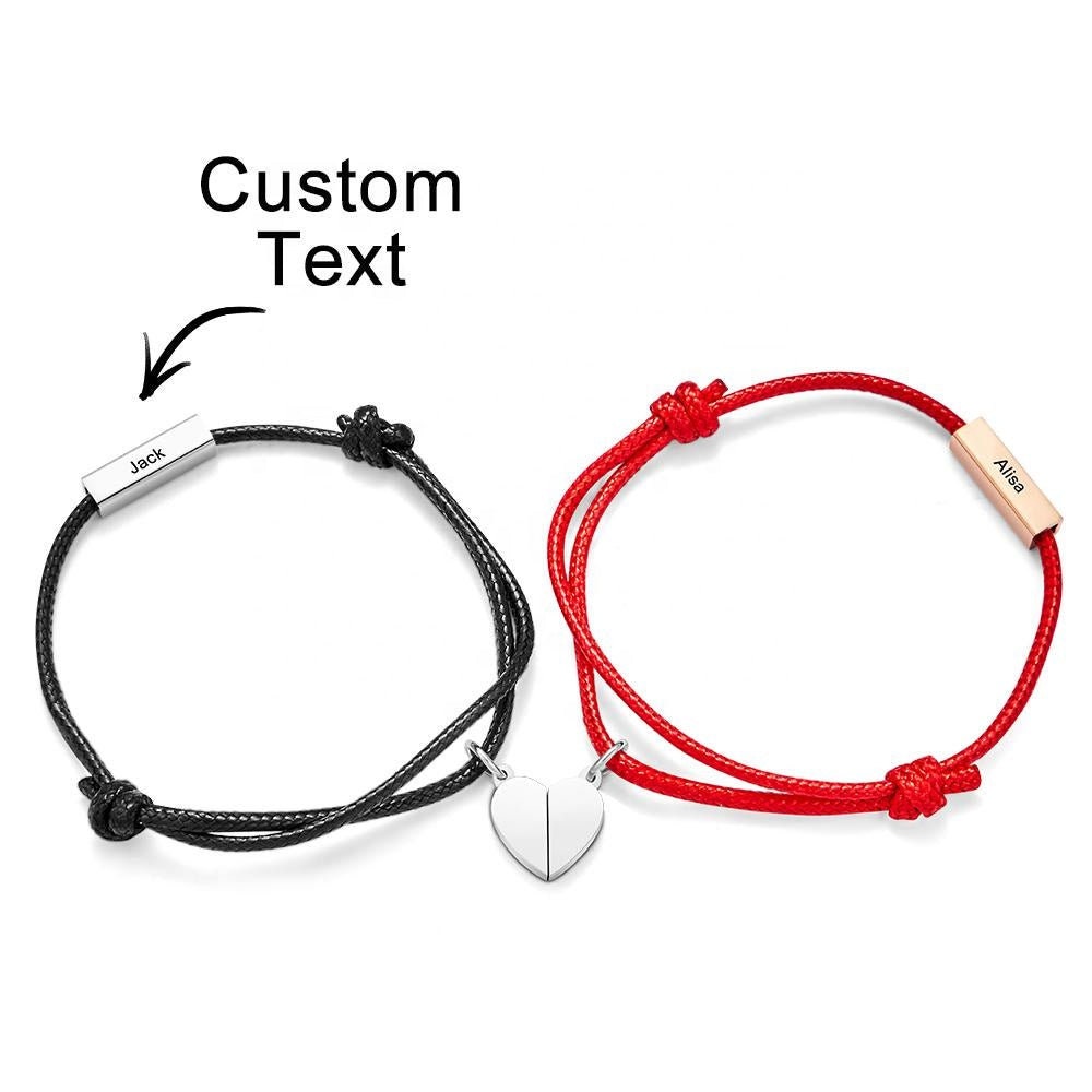 Personalized Name Engraved Couples Bracelets Pair Jewelry Custom Engraved Heart Magnetic Couple Bracelet Customized Name Engraving Bar