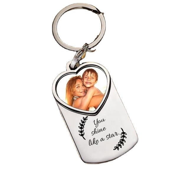Personalized Engraved Photo Key Rings Stainless Steel Keychain Picture Frame Fashion Key Ring With Logo Customized Text Engraved Picture