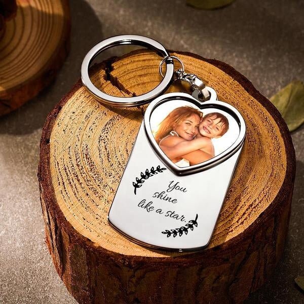 Personalized Engraved Photo Key Rings Stainless Steel Keychain Picture Frame Fashion Key Ring With Logo Customized Text Engraved Picture