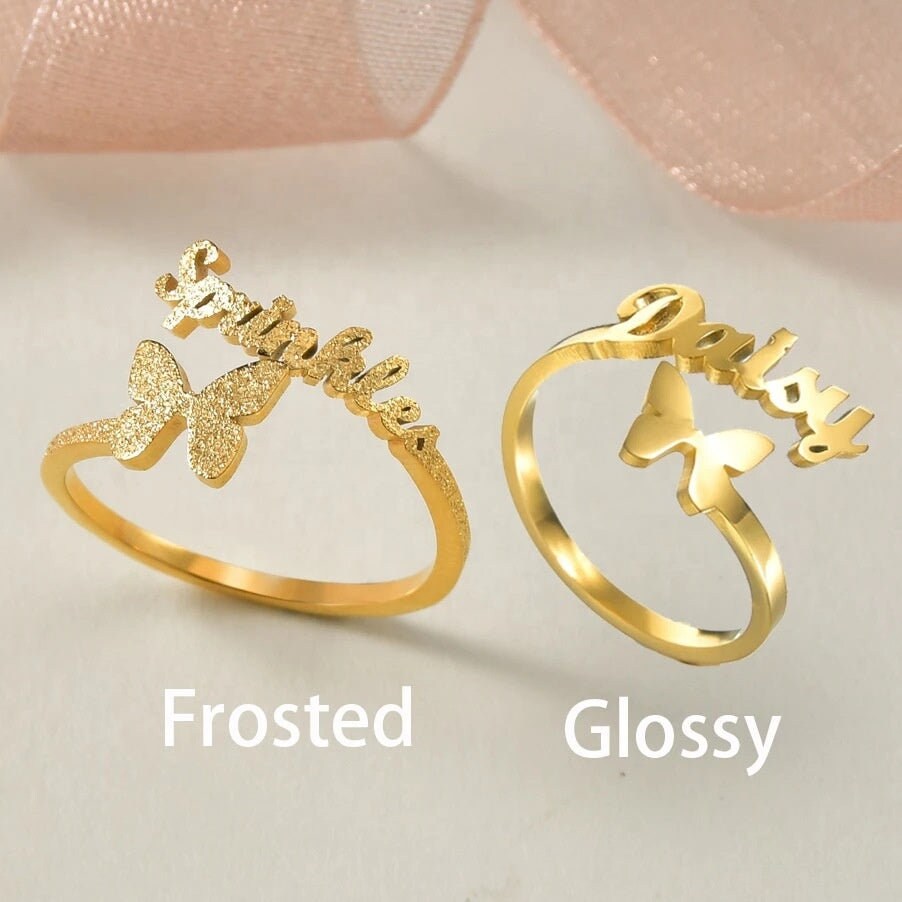 Custom Name Butterfly Ring Adjustable Rings Stainless Steel Personal Bling Rings Jewelry Personalized Name Ring with Butterfly