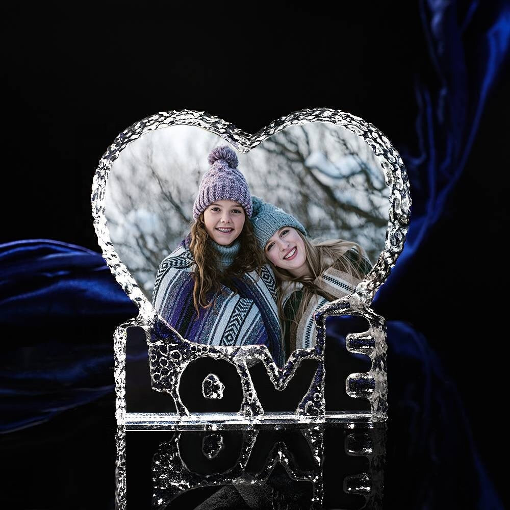 Personalized Photo Transparent Heart Frame Customized Home Decoration Acrylic Crystal Glass Custom Love Heart Shape Photo Transparent Frame