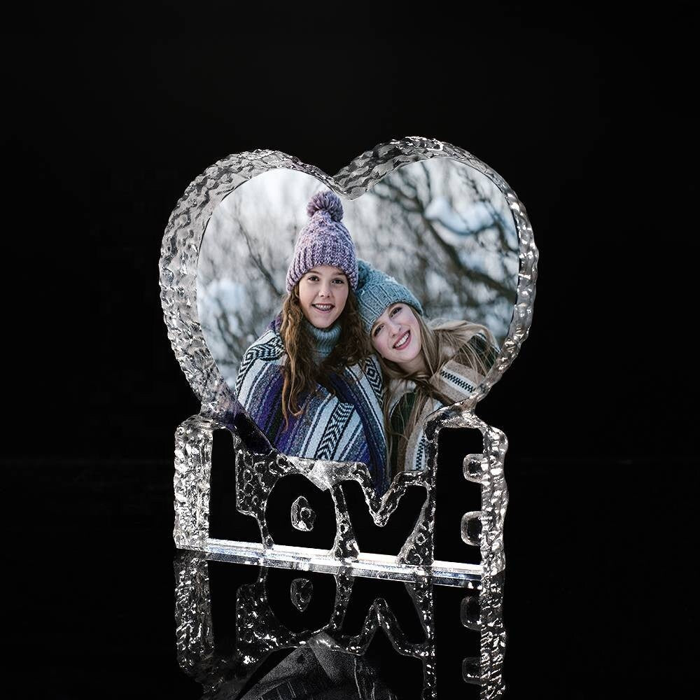 Personalized Photo Transparent Heart Frame Customized Home Decoration Acrylic Crystal Glass Custom Love Heart Shape Photo Transparent Frame