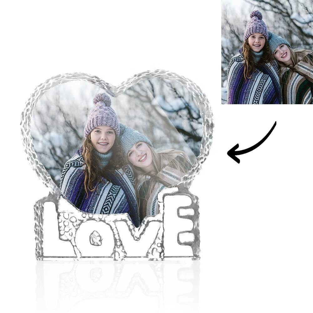 Personalized Photo Transparent Heart Frame Customized Home Decoration Acrylic Crystal Glass Custom Love Heart Shape Photo Transparent Frame
