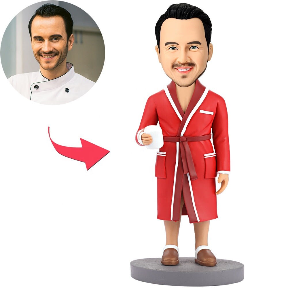 Personalized Photo Bobble Head Custom Picture Sculpture Gift For Boyfriends Custom Photo Bobblehead Customized Modern Man Holding A Mug