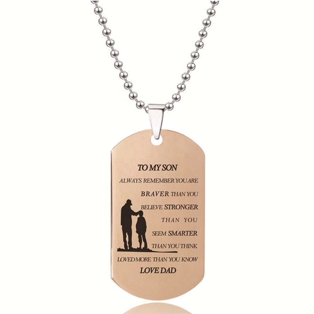 Customized TO MY SON Necklace Golden Color Love Dad Men Gold Necklace Military tags Father's Day Custom Engraved Necklace Personalized To