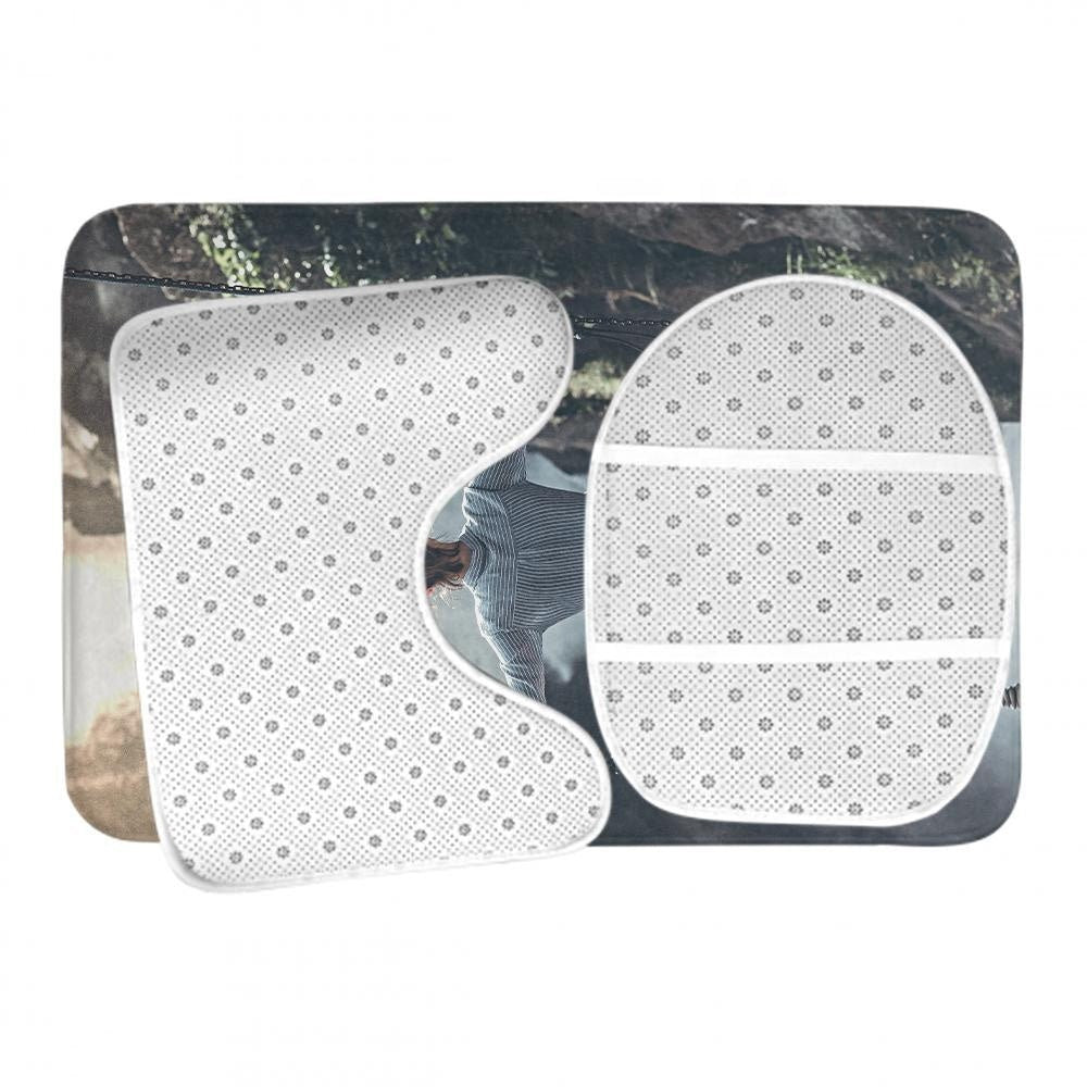 Personalized Logo 3 Piece Super Plush Non Slip Bathroom Mat Rug Set Custom Photo Bathroom Mat Printed Custom Bath Mats Anti Slip 3 Piece Mat