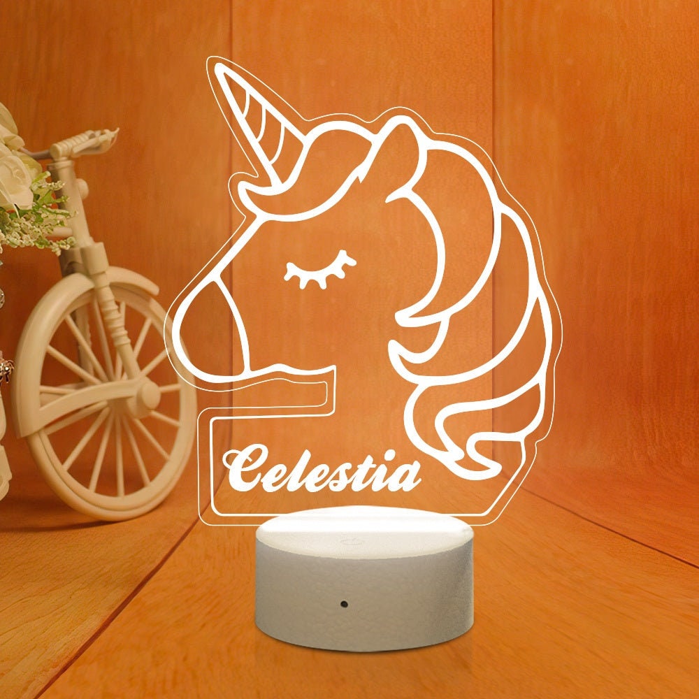 Personalized Name Engraved Transparent Night Light Custom Unicorn LED Light Kids Bedroom Decor Night Light Customized Name Engraving Lamp