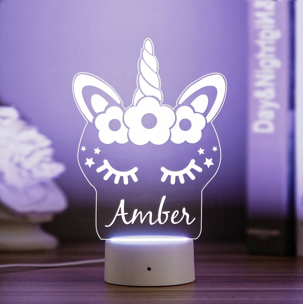 Personalized Name Engraved Transparent Night Light Custom Unicorn LED Light Kids Bedroom Decor Night Light Customized Name Engraving Lamp