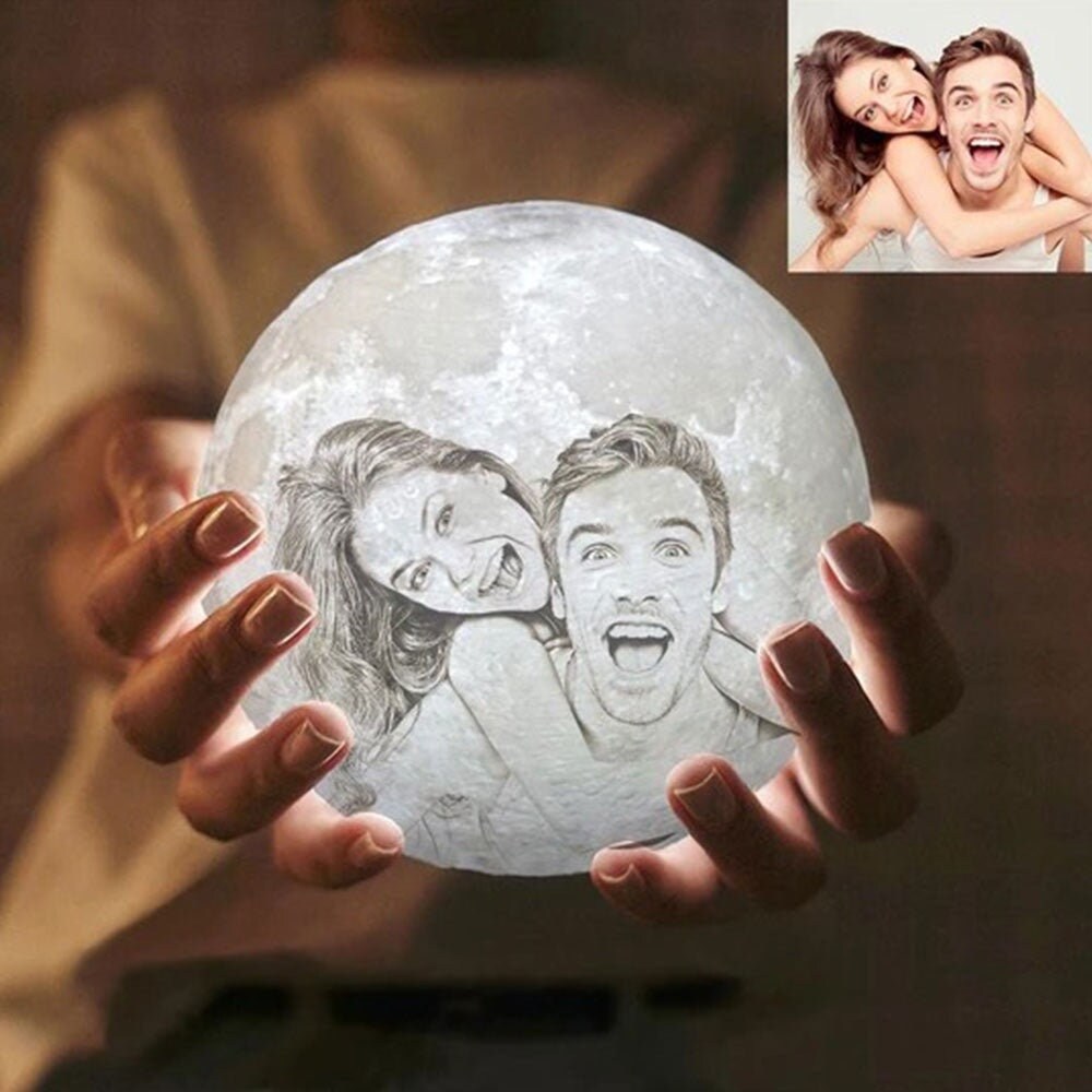 Personalized Photo Engraved Moon Night Light Colors 3D Printing Remote Controlled Dimmable Rechargeable Touch Control Moon Light Lamp