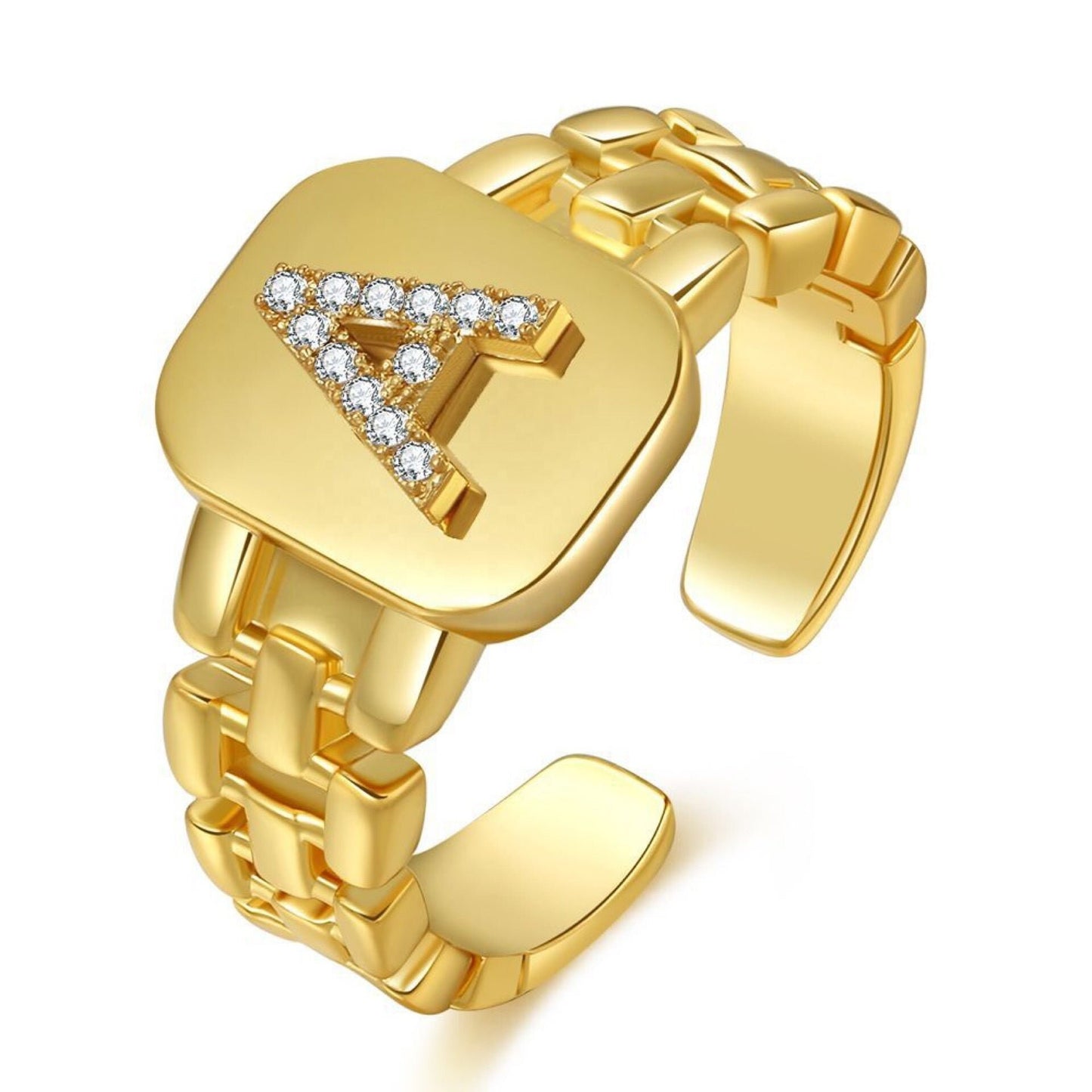 Personalized Name Letter Open Finger Ring Zircon Stone Initial Name Letter Ring Alphabetic Custom Zirconia Stone Paved Letter Ring