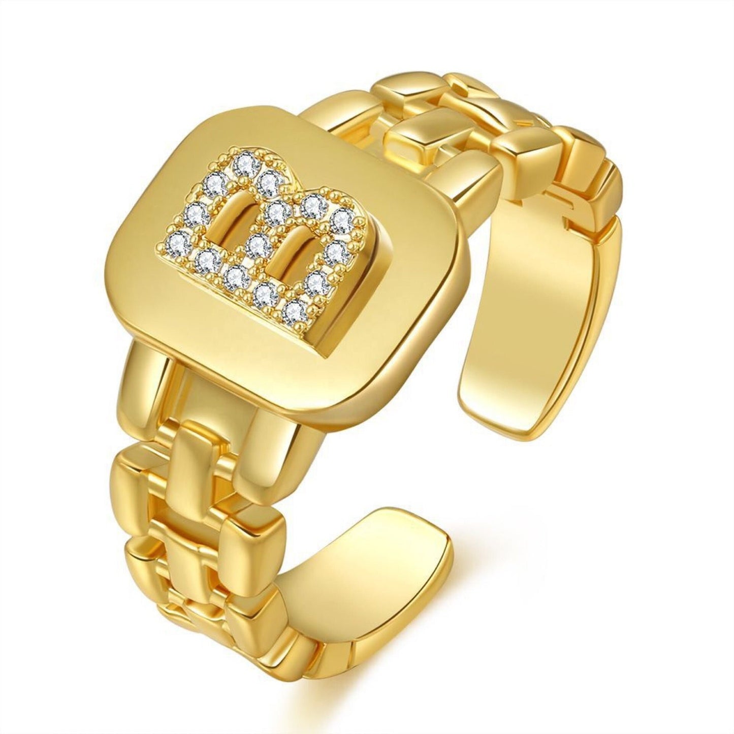 Personalized Name Letter Open Finger Ring Zircon Stone Initial Name Letter Ring Alphabetic Custom Zirconia Stone Paved Letter Ring
