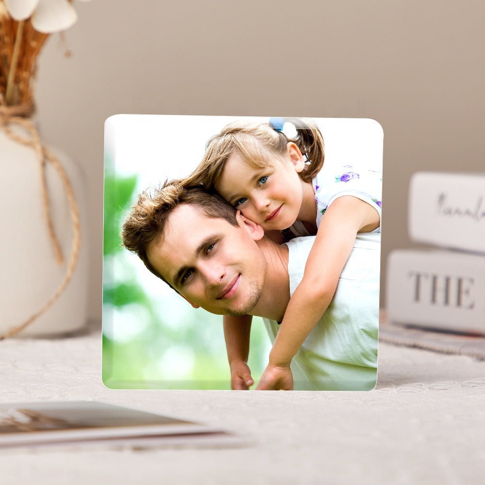 Personalized Photo Printed Table Frame Custom Square Tabletop Clear Acrylic Block Photo Frame Customized Picture Printing Acrylic Desk Frame