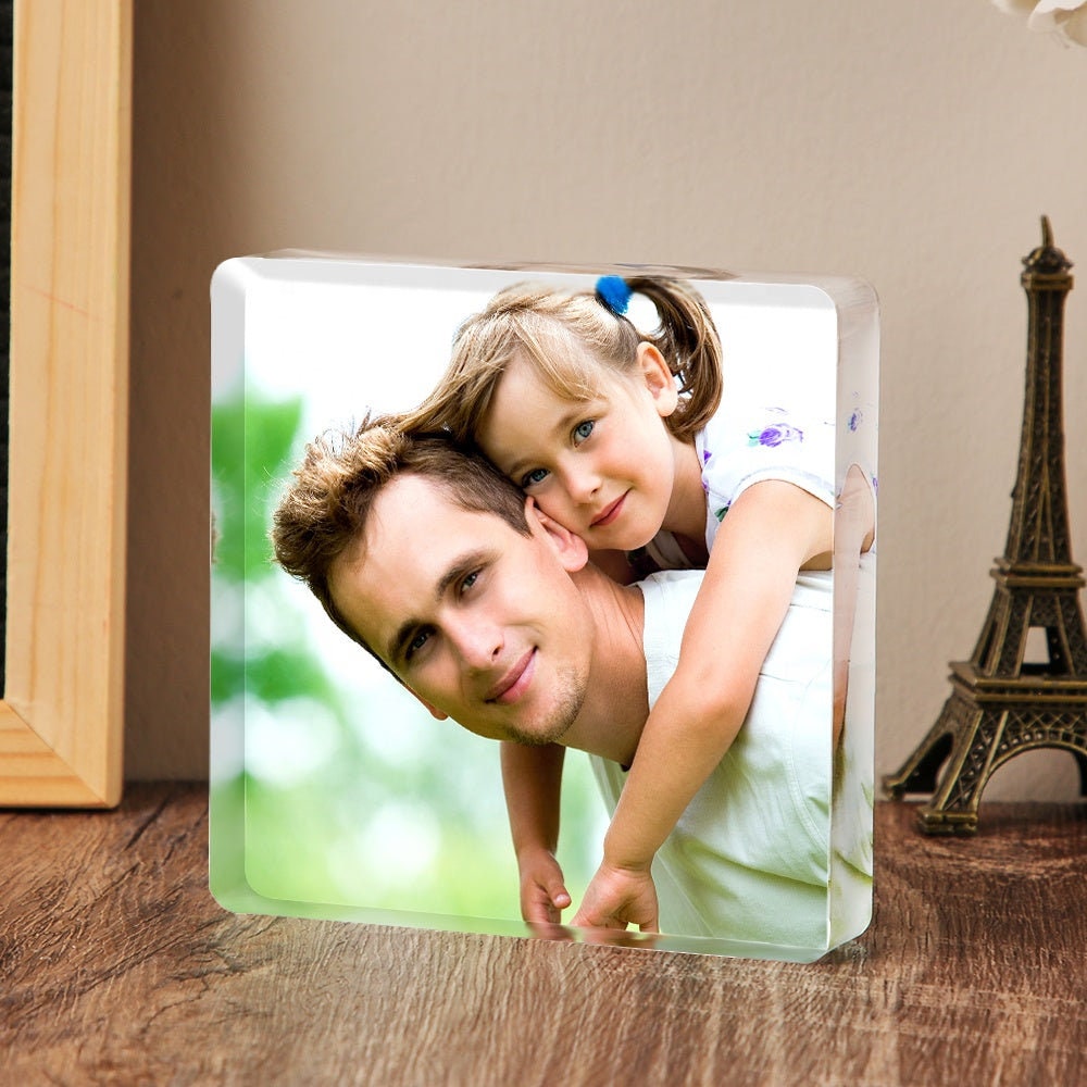 Personalized Photo Printed Table Frame Custom Square Tabletop Clear Acrylic Block Photo Frame Customized Picture Printing Acrylic Desk Frame