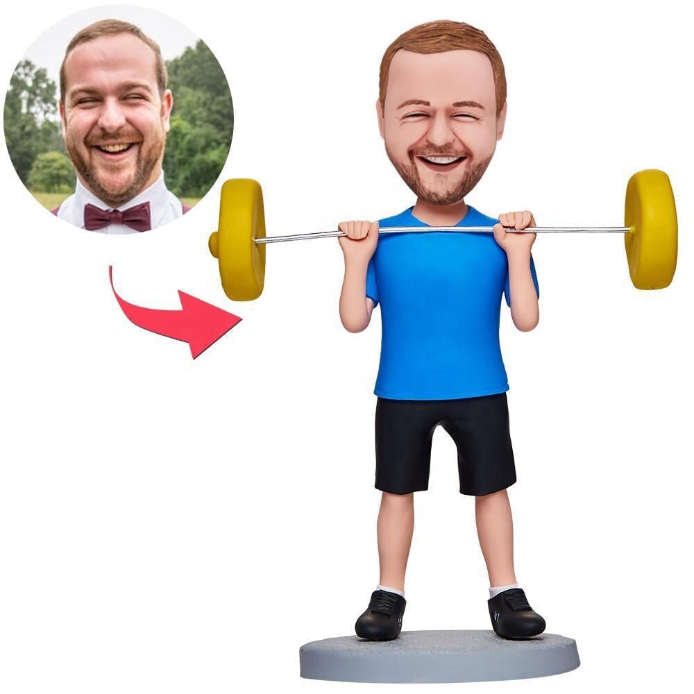 Personalized Soft Clay Bobblehead Human Custom Bobblehead Figurine Dolls Character Weightlifter Male Custom Bobbleheads Polymer Clay