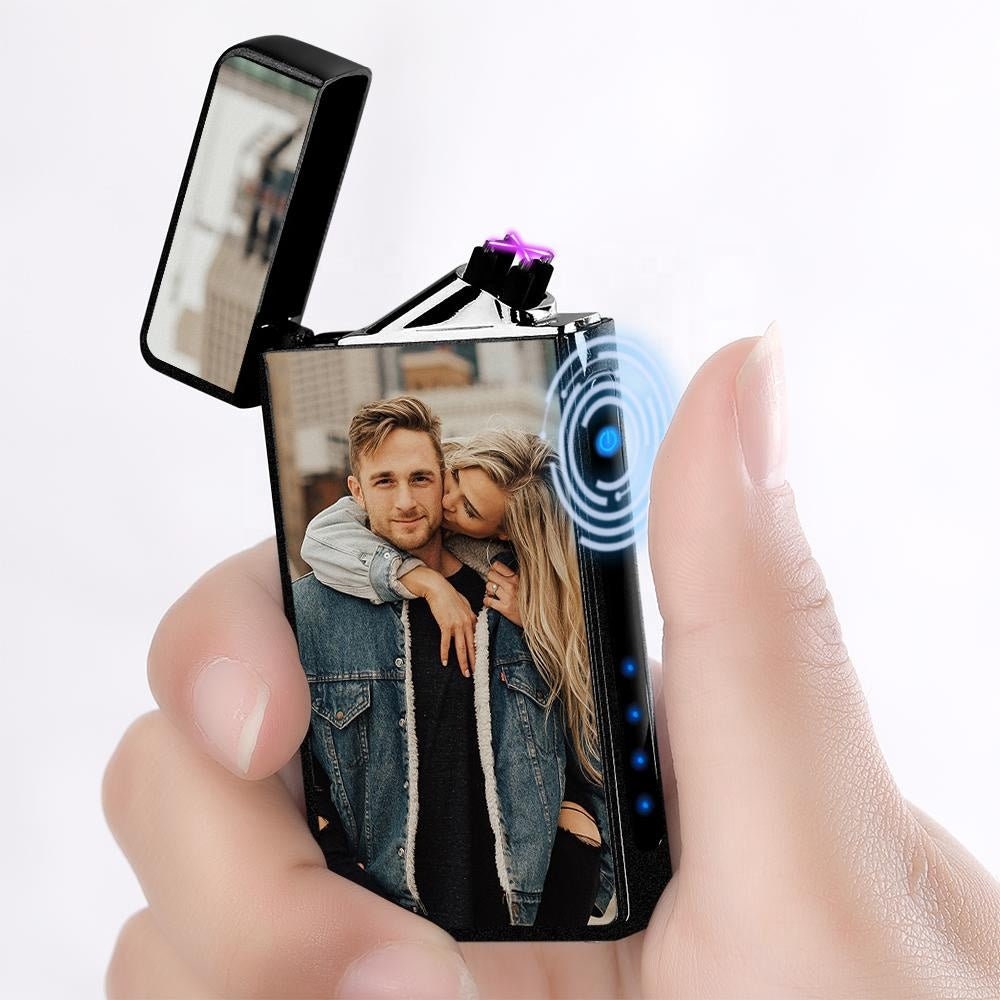 Personalized Photo Engraved Cigarette Lighter Custom Picture Engraved Cigarette Lighter Black Scrub USB Rechargeable Electric Lighter