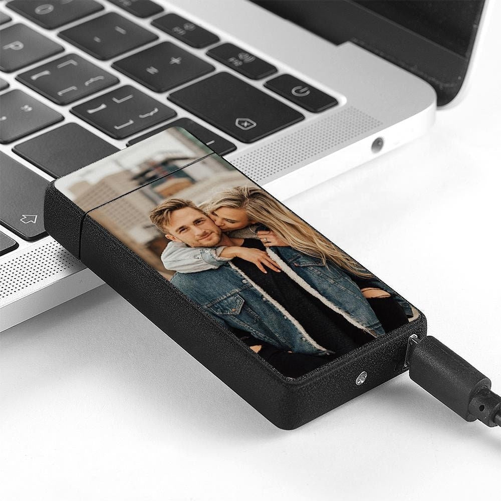 Personalized Photo Engraved Cigarette Lighter Custom Picture Engraved Cigarette Lighter Black Scrub USB Rechargeable Electric Lighter