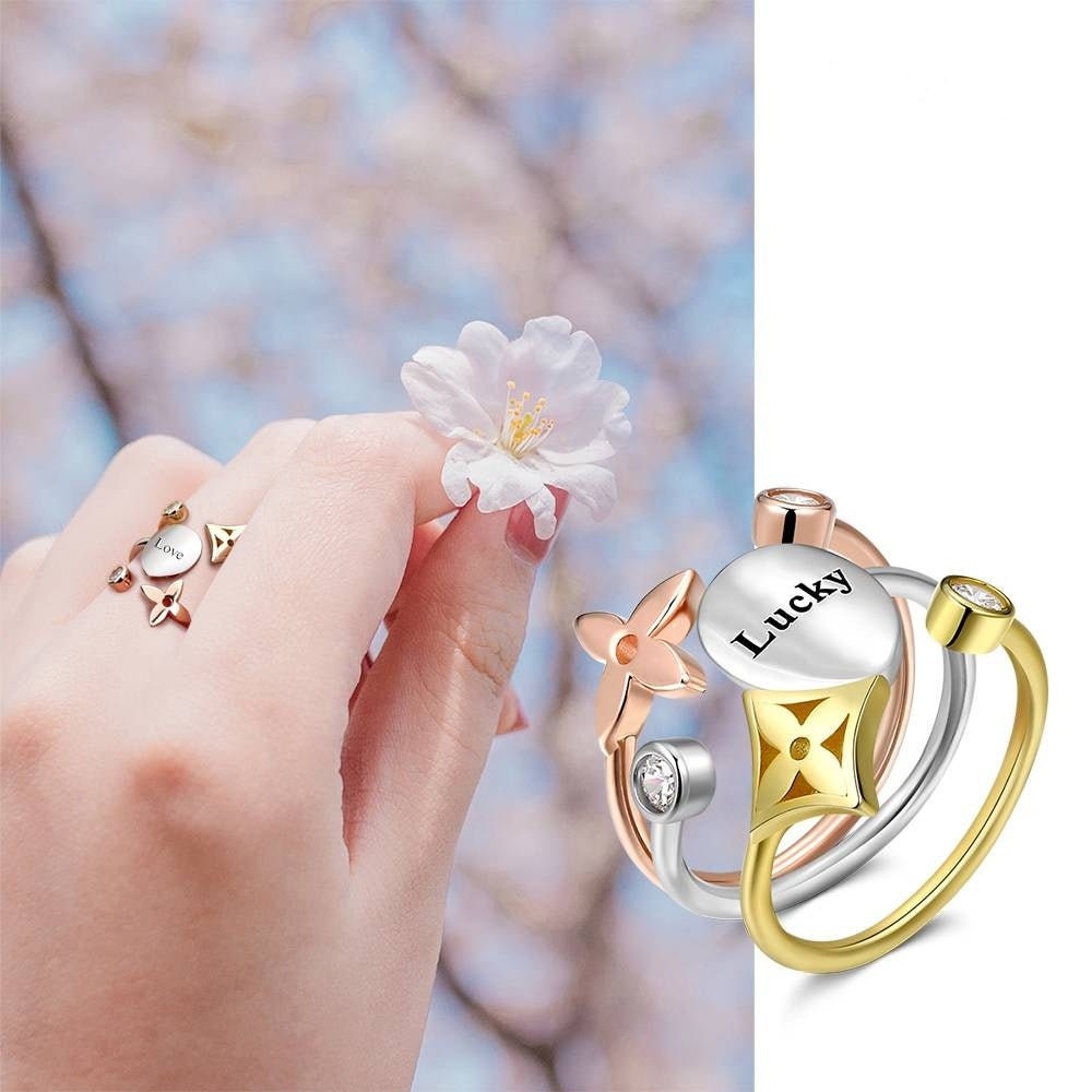 Personalized Name Engrave Ring Custom Name Ring Zircon Stone Ring Sterling Silver Customizable Opening Ring Personalized Engraving Promise