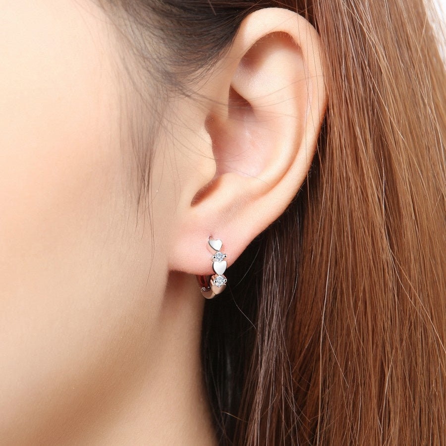 Heart Shaped Zircon Stone Round Earrings Hoops Heart Zircon Stone Copper Earrings Gift For Women
