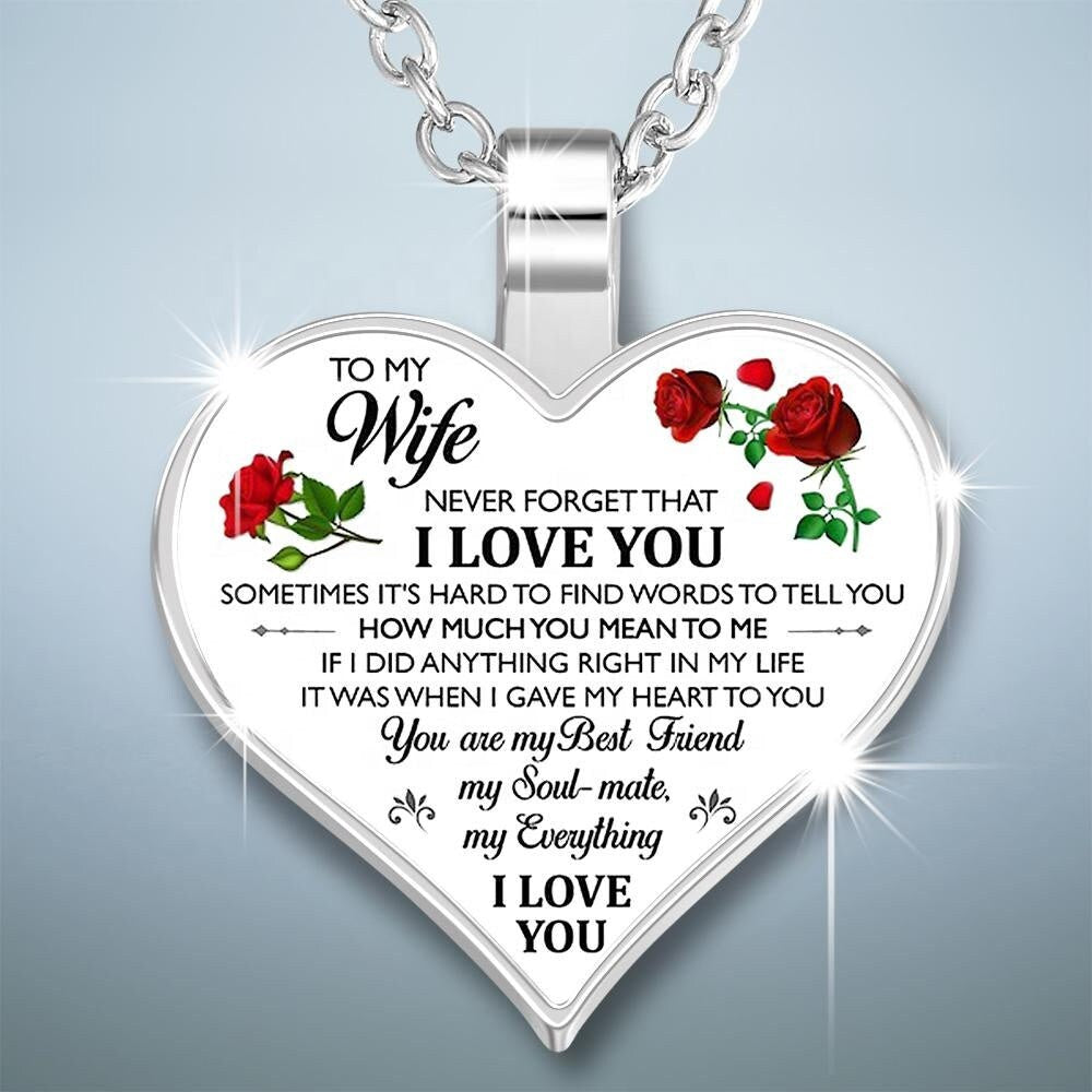 Heart Engraved Adjustable Necklace To My Wife Thoughtful Gift Heart Pendant Necklace Engraved Heart Link Chain Necklace Gift For Women