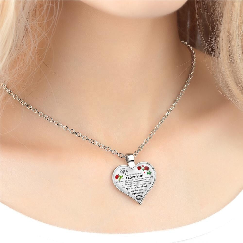 Heart Engraved Adjustable Necklace To My Wife Thoughtful Gift Heart Pendant Necklace Engraved Heart Link Chain Necklace Gift For Women
