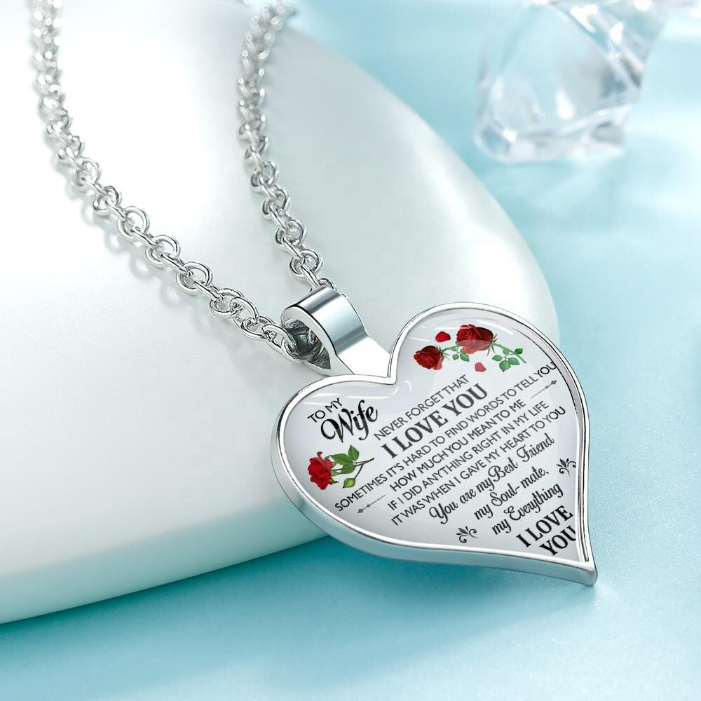 Heart Engraved Adjustable Necklace To My Wife Thoughtful Gift Heart Pendant Necklace Engraved Heart Link Chain Necklace Gift For Women