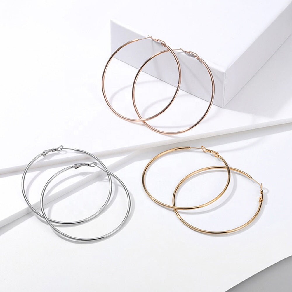 Hollow Out Circle Earrings Birthday Gift For Women Round Threader Hoop Earrings Stainless Steel Earring Circle Big Hoop Earrings