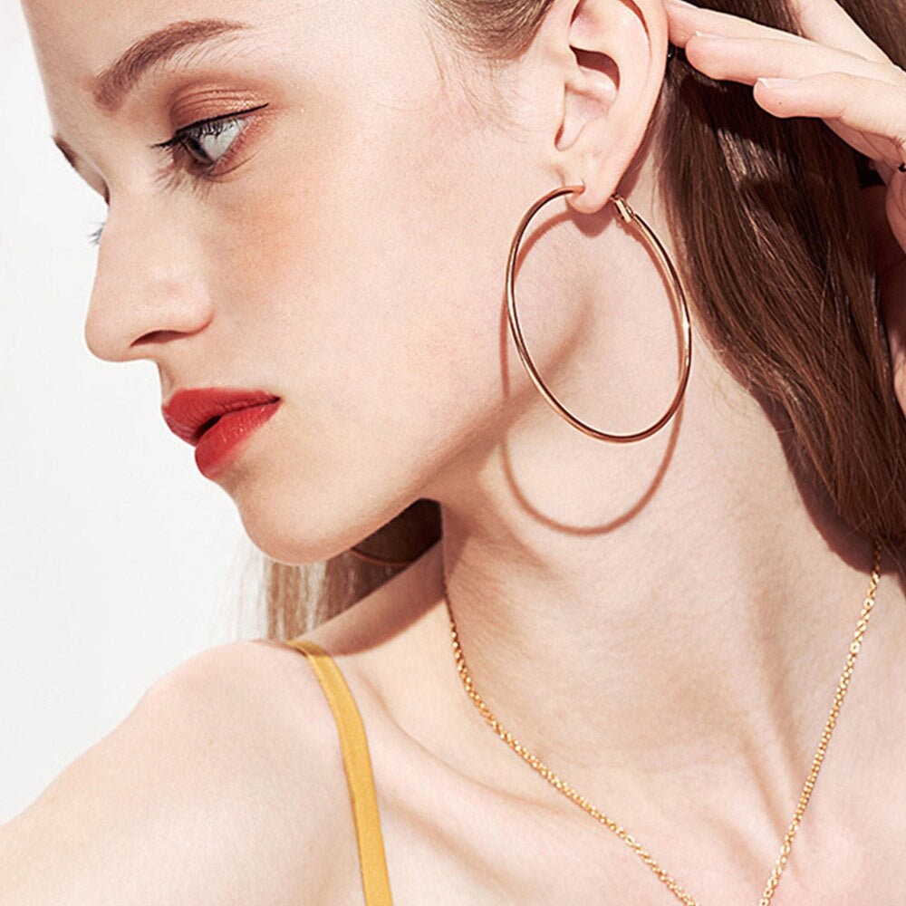 Hollow Out Circle Earrings Birthday Gift For Women Round Threader Hoop Earrings Stainless Steel Earring Circle Big Hoop Earrings